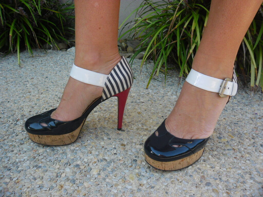 Blue, white, red shoes