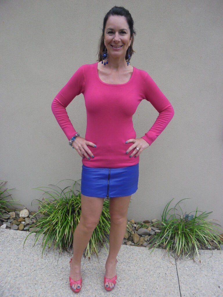 Blue leather skirt