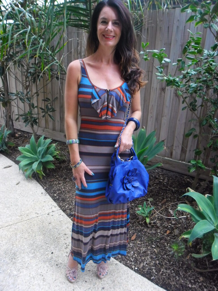 Orange/blue stripe dress