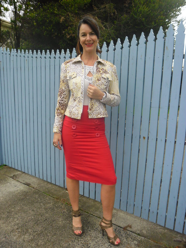 Red pencil skirt