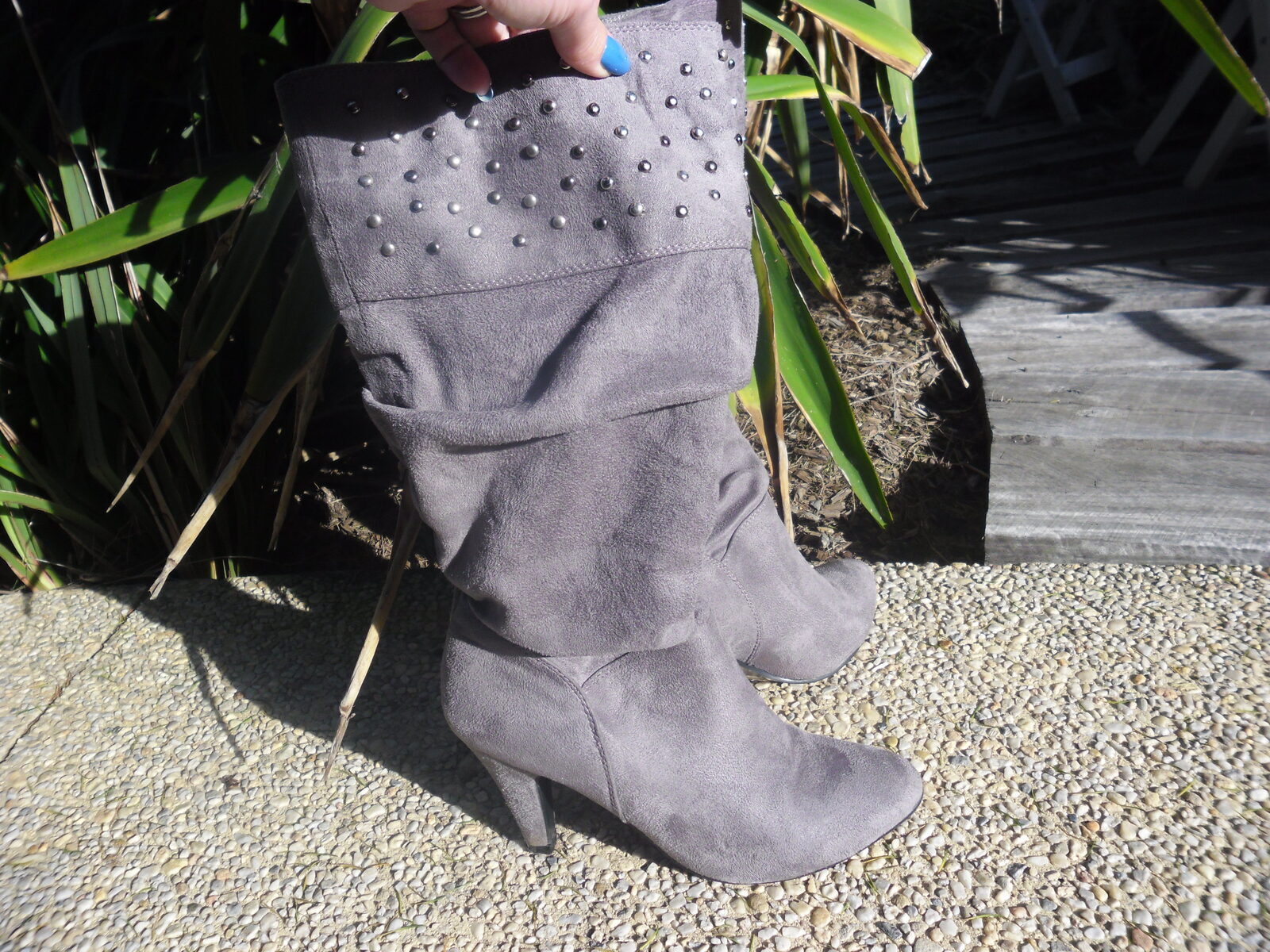 Grey microsuede boots