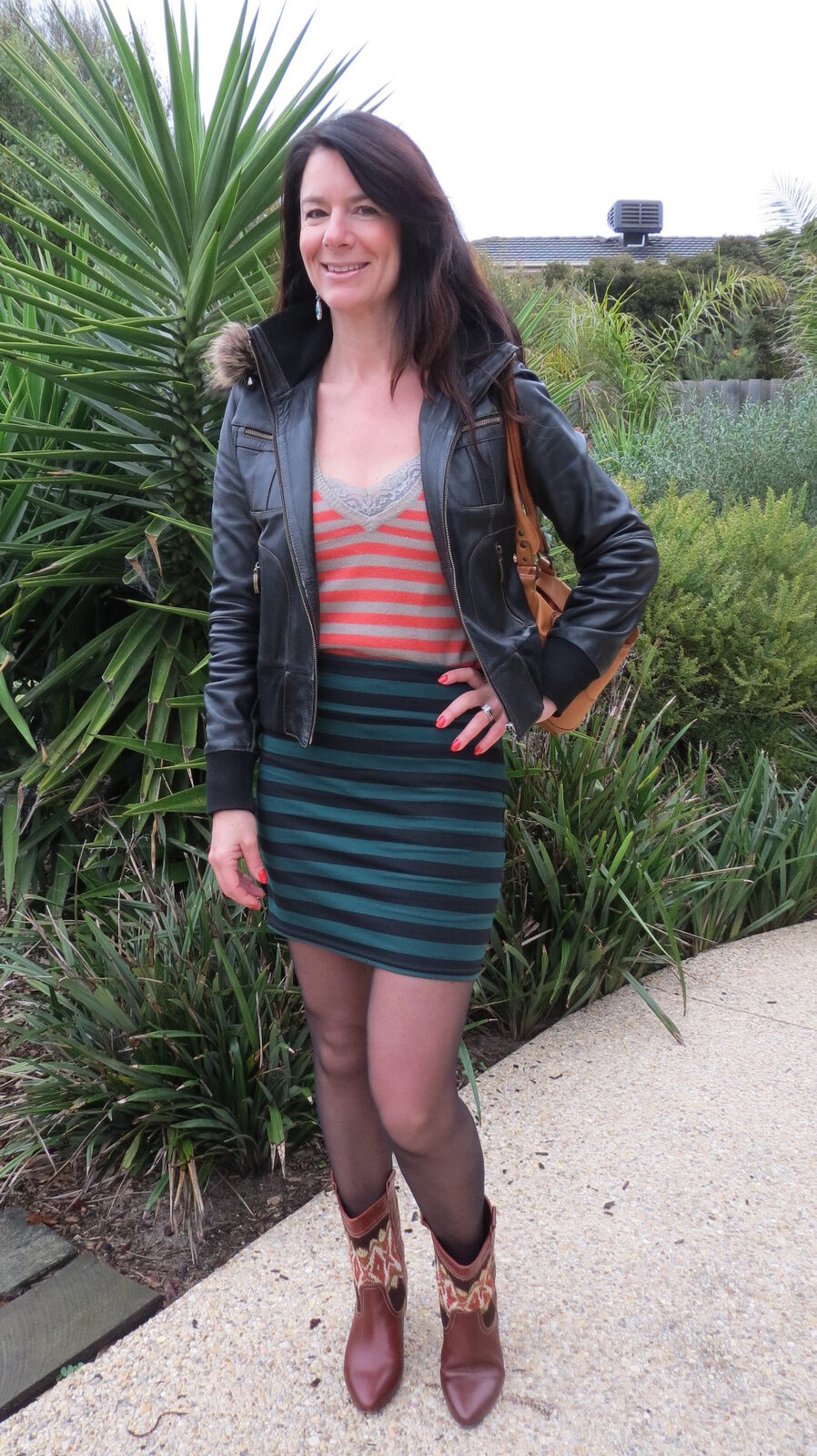 Stripe green skirt, jacket 2