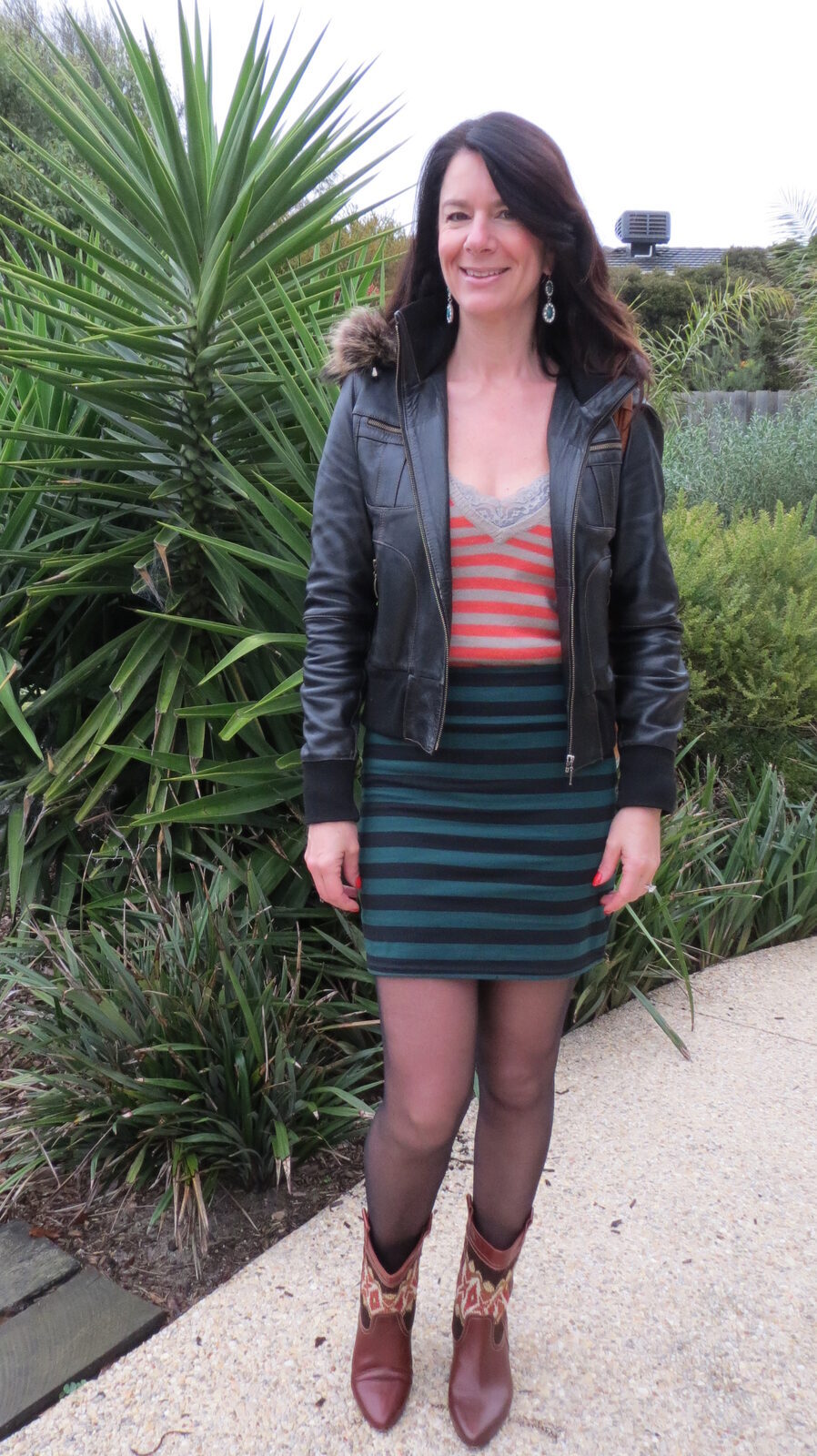 Stripe green skirt, jacket