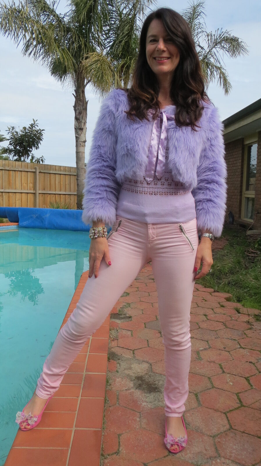 Pink jeans, lavendar fur