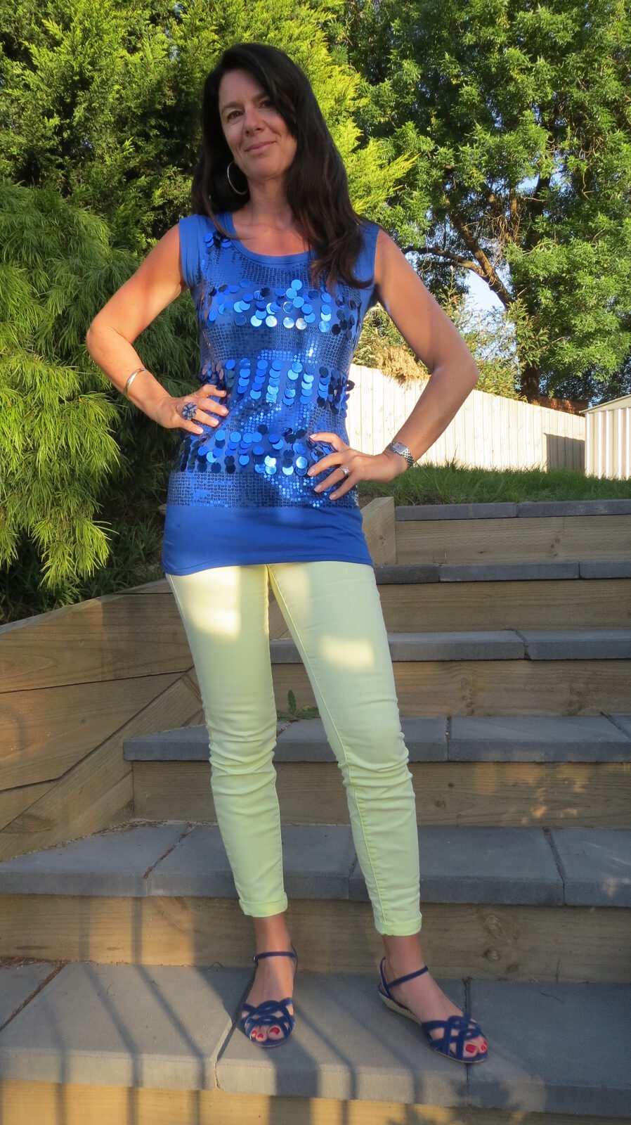 Blue sequins, yellow jeans 2