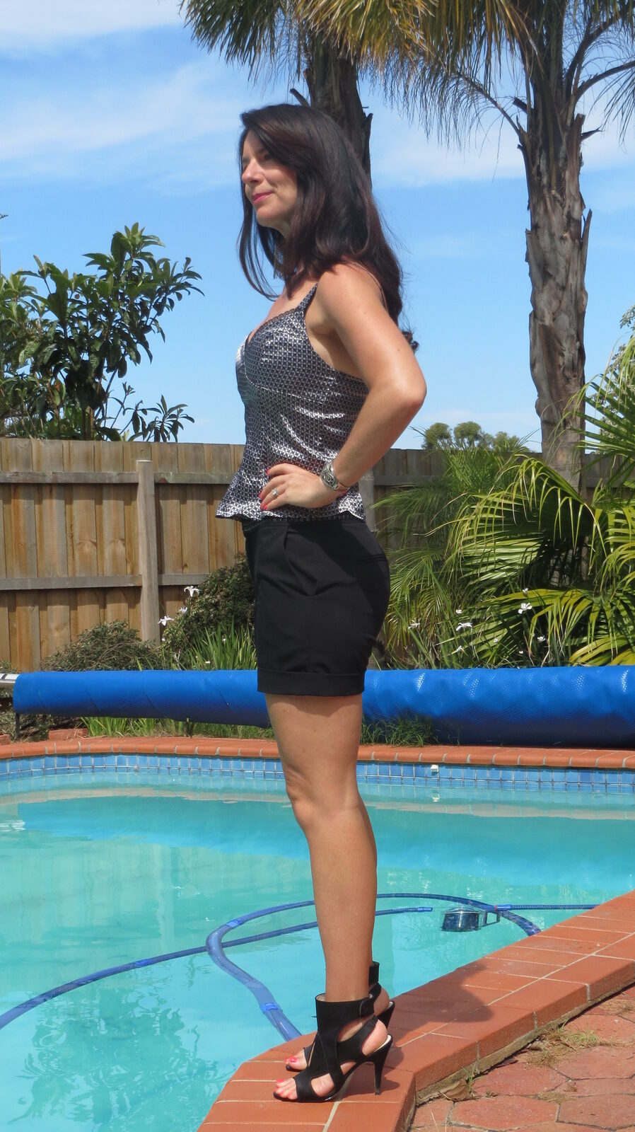 Black Zara shorts, heels 2