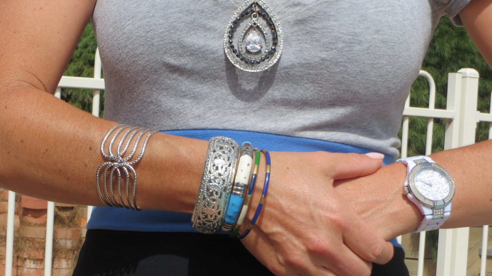 Silver cuff, bangles, diamond necklace