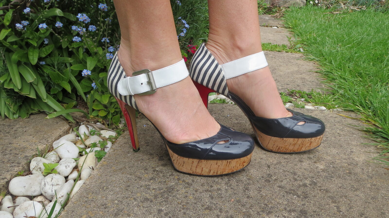 Blue & white striped platforms