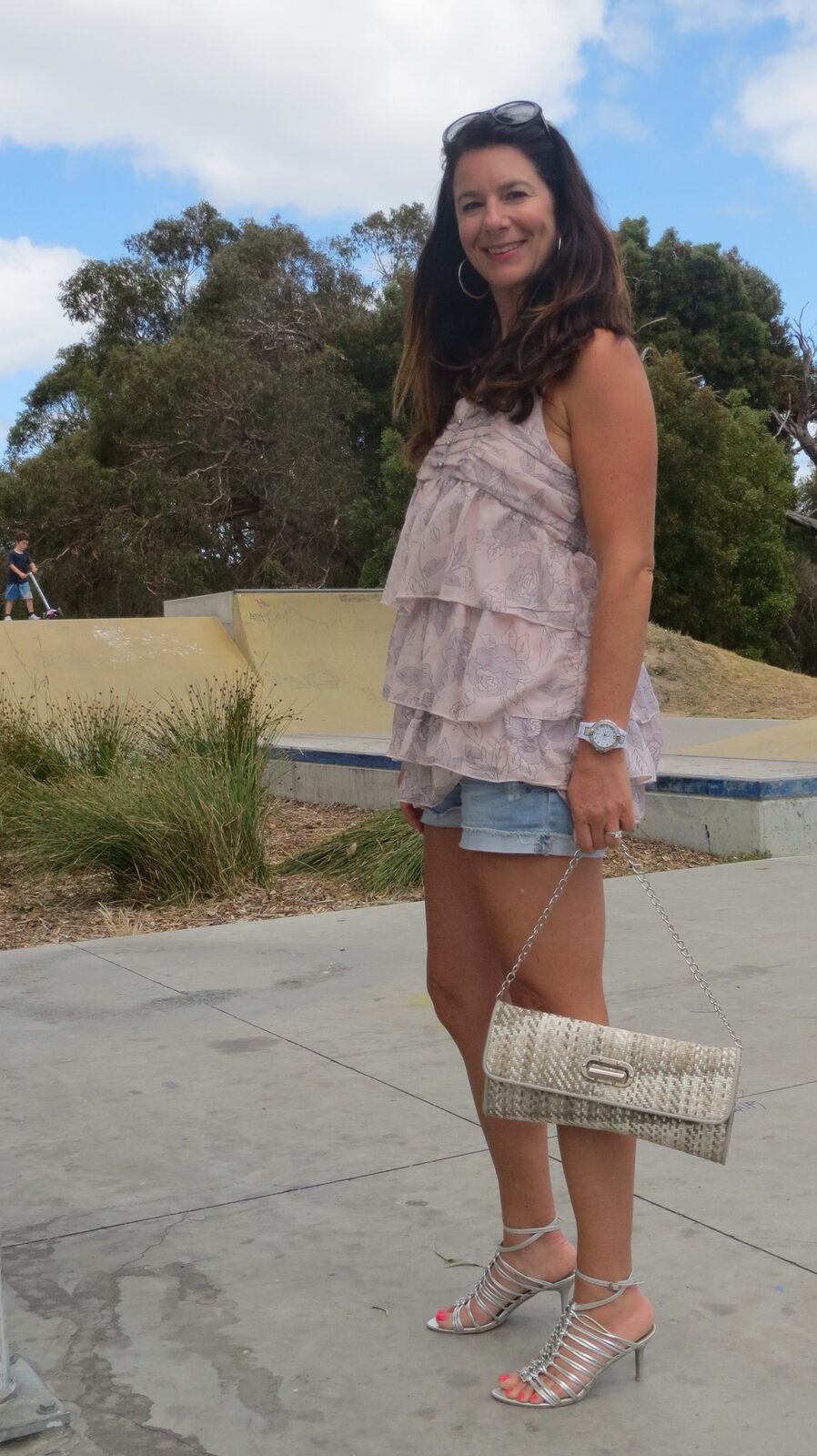 Forever 21 ruffle top, heels 5