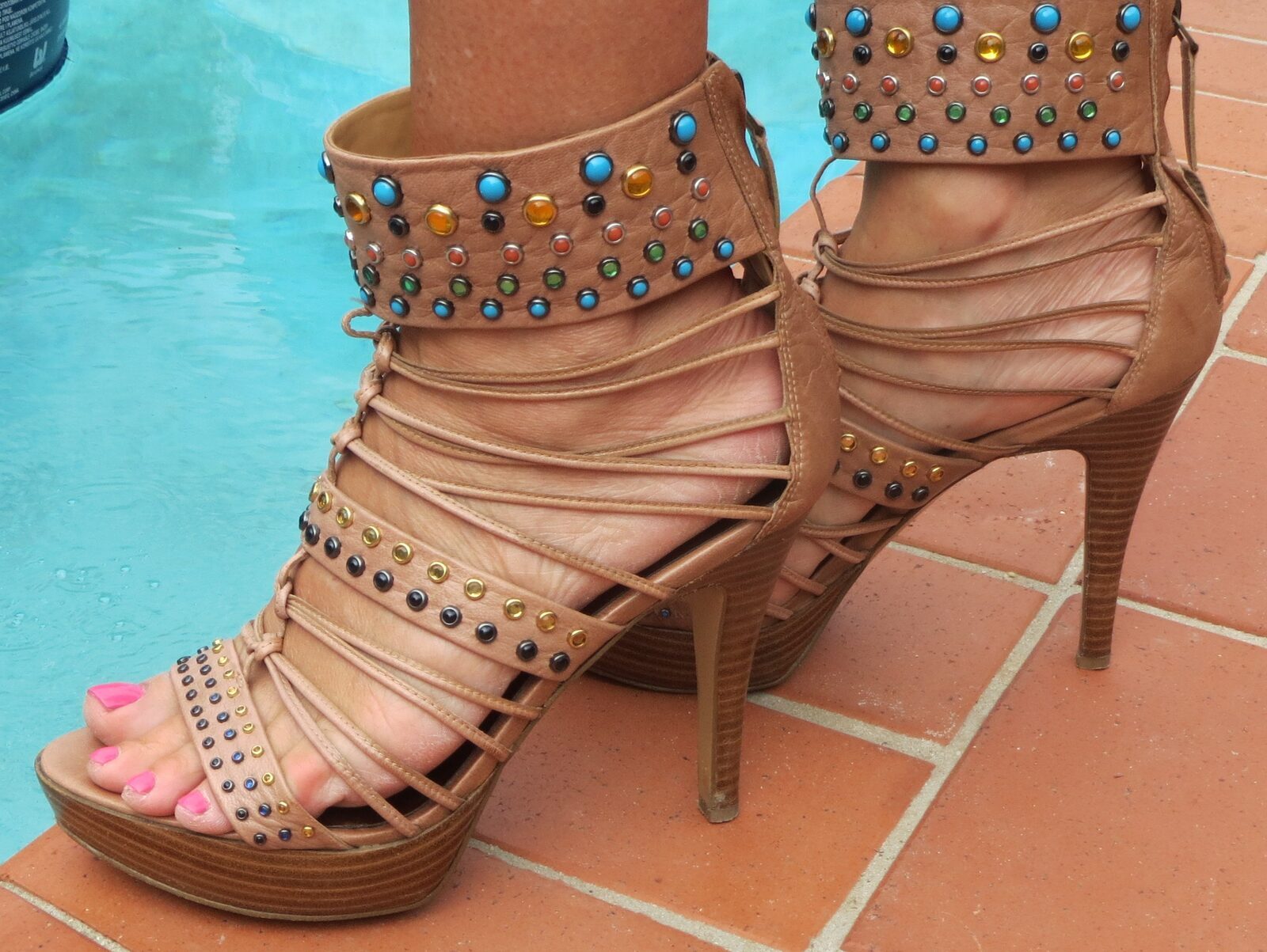 Jewel encrusted Nine West strappy platforms