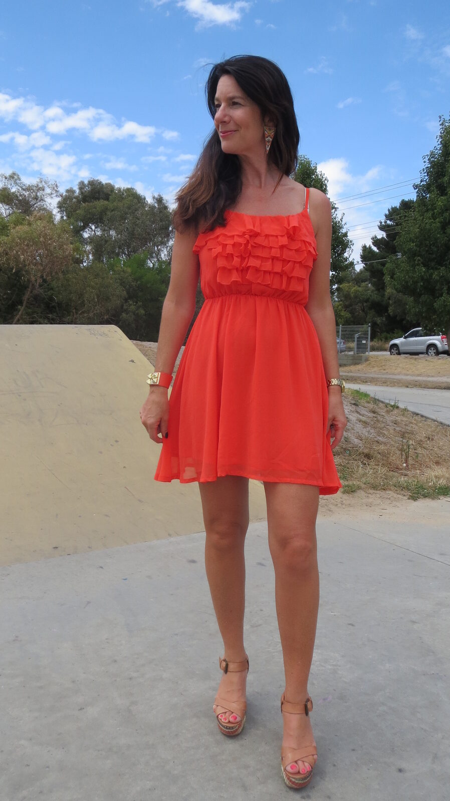 Orange ruffle dress 1