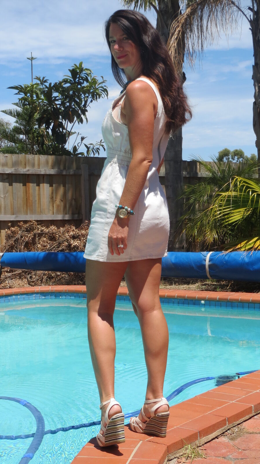 White denim dress, back