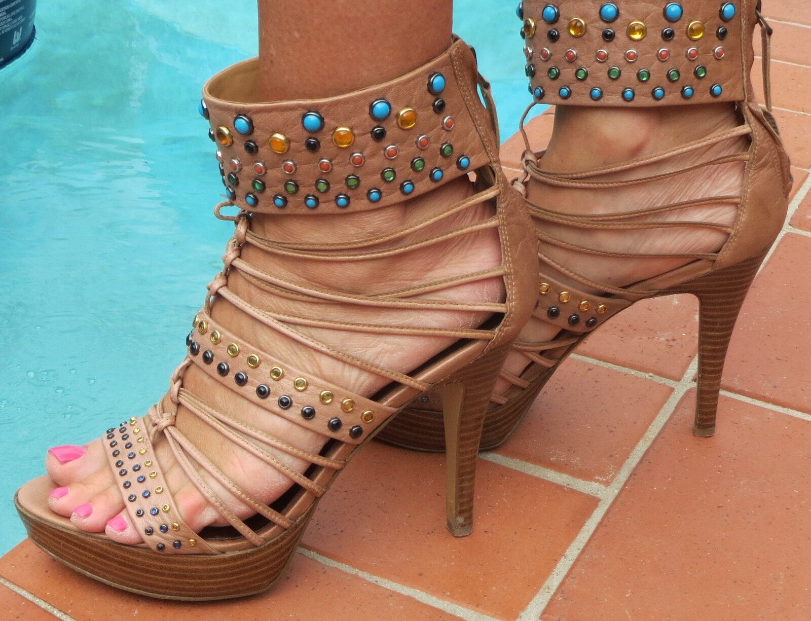 Jewel encrusted Nine West strappy platforms