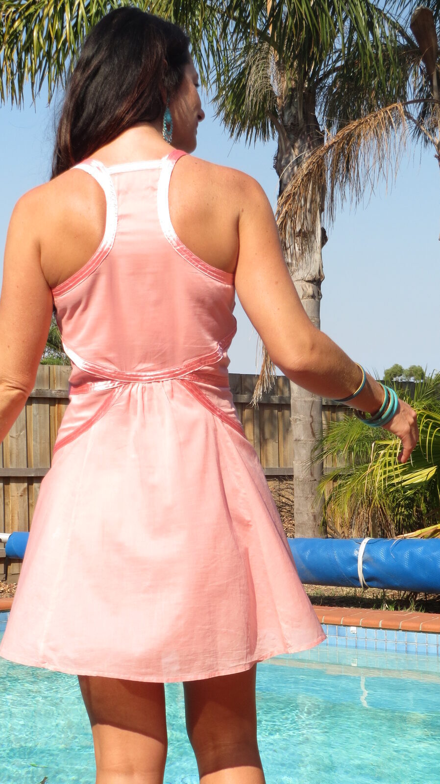 Pastel peach dress close back 5