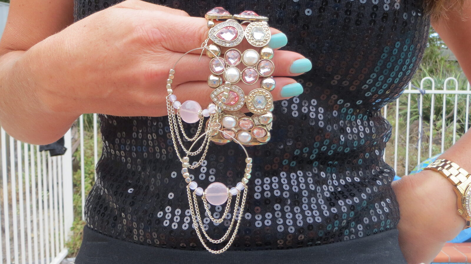 Pink emerson earrings, pink & gold Diva cuff