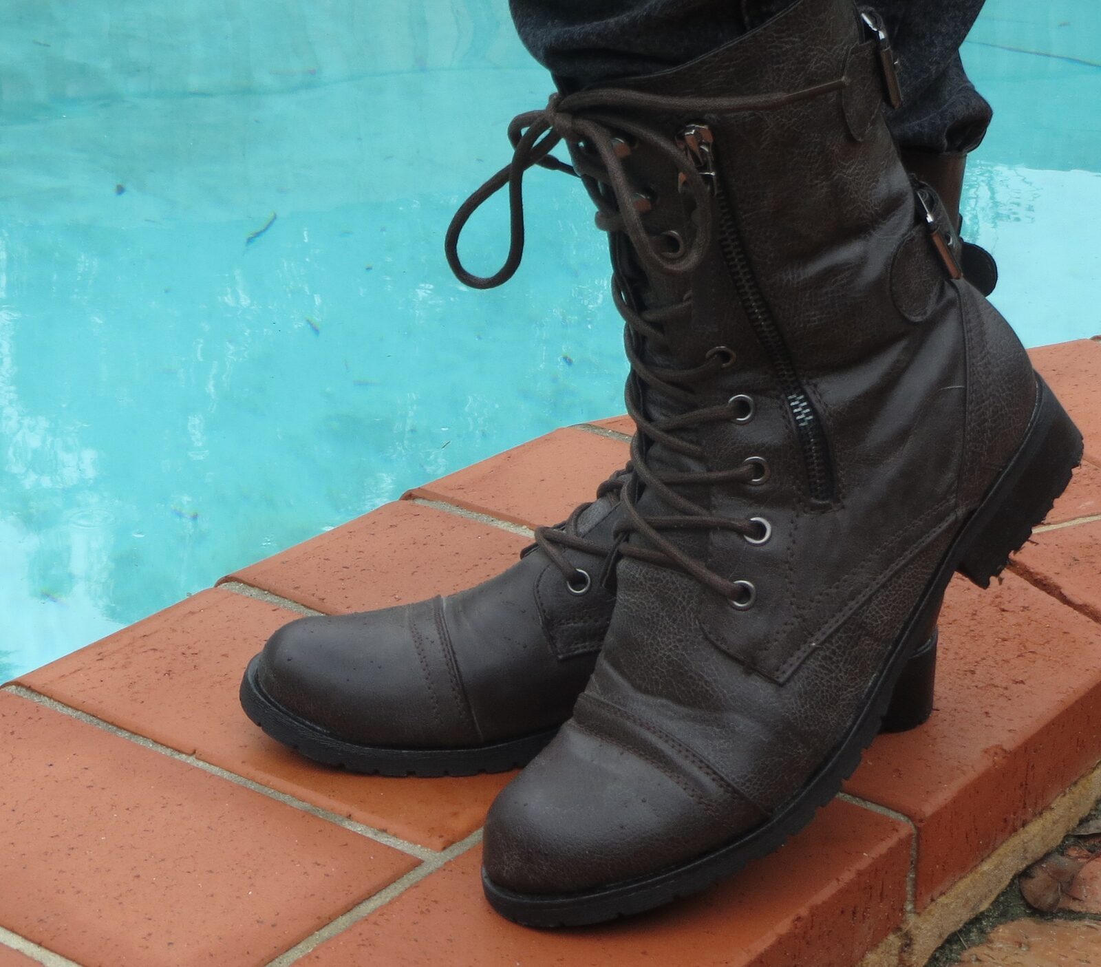 Chocolate flat lace-up boots