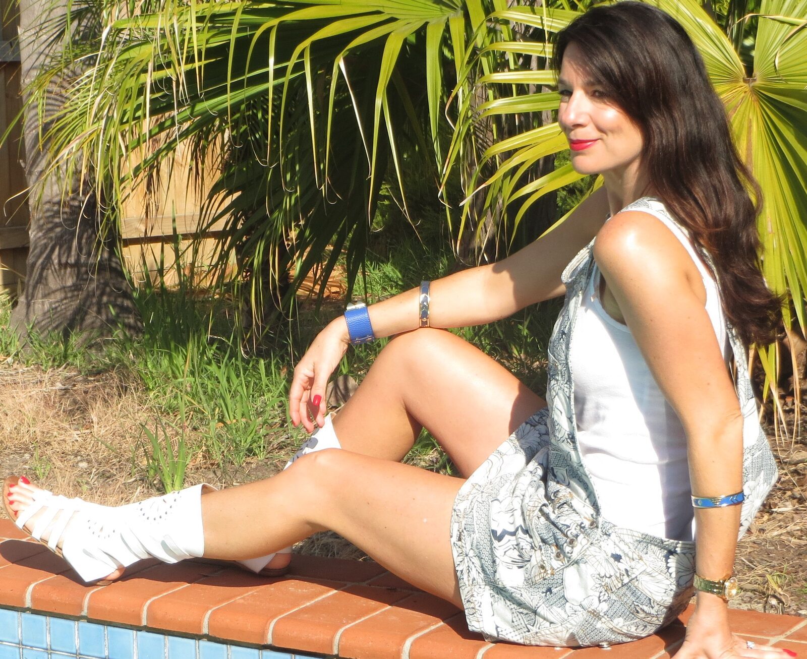 Printed denim mini-skirt overalls 1
