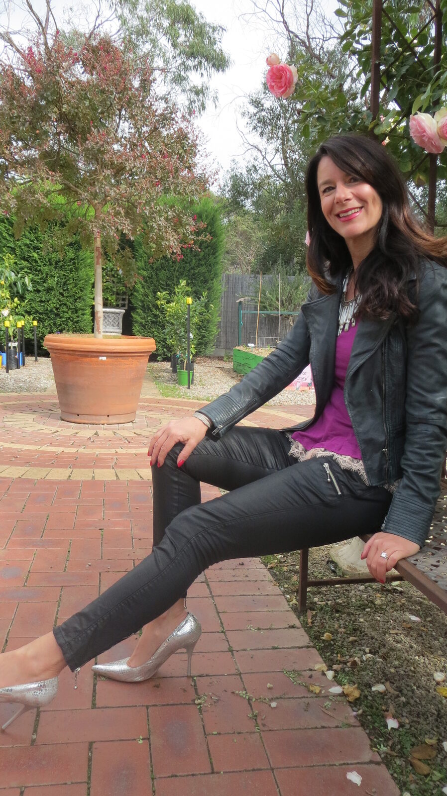 Purple peplum, silver heels 1