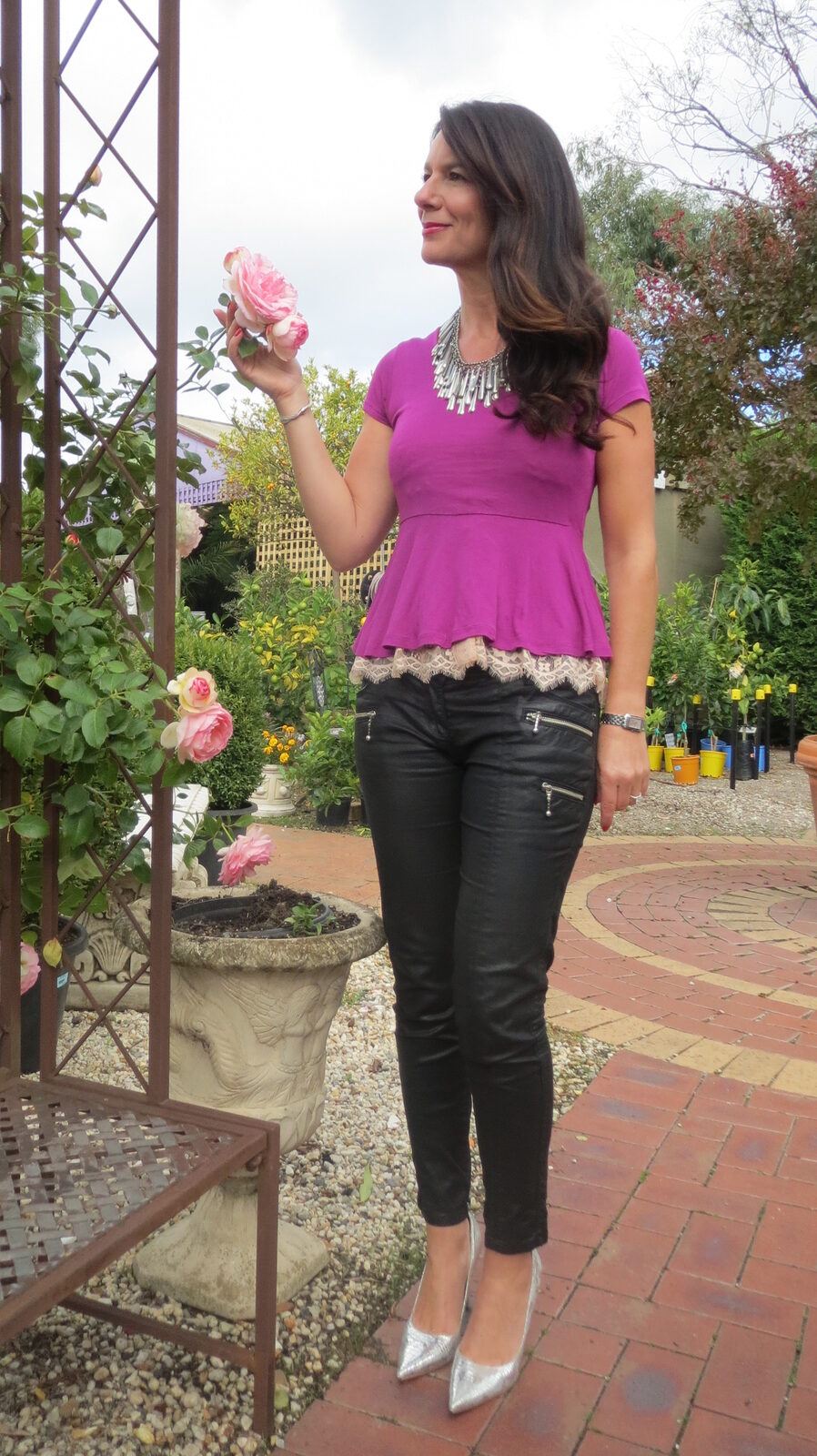 Purple peplum, silver heels 4