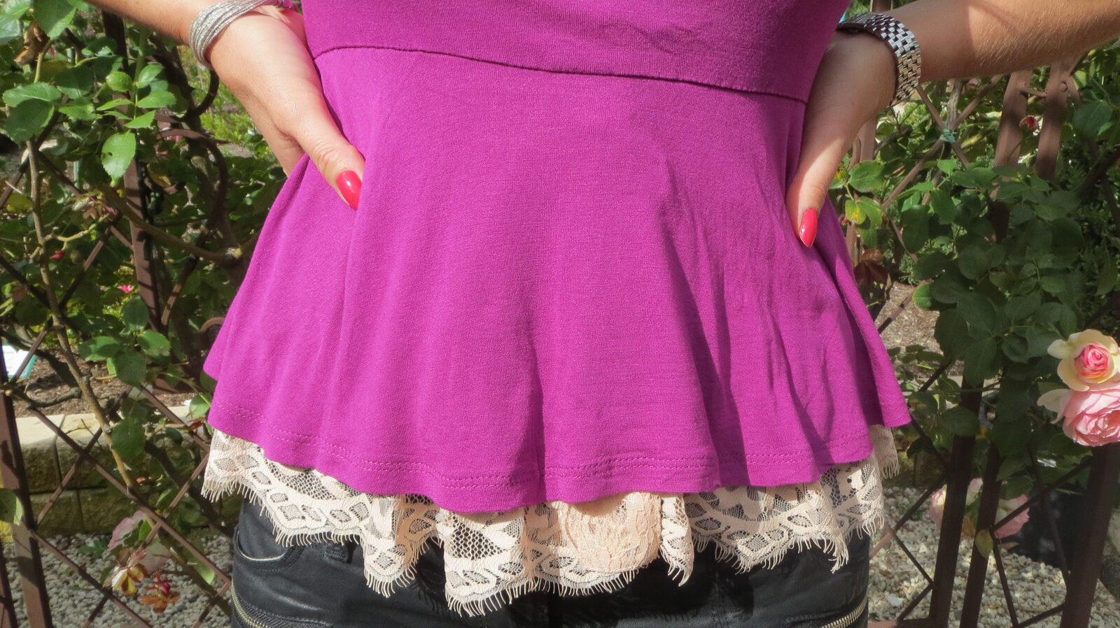 Purple peplum, silver heels 5
