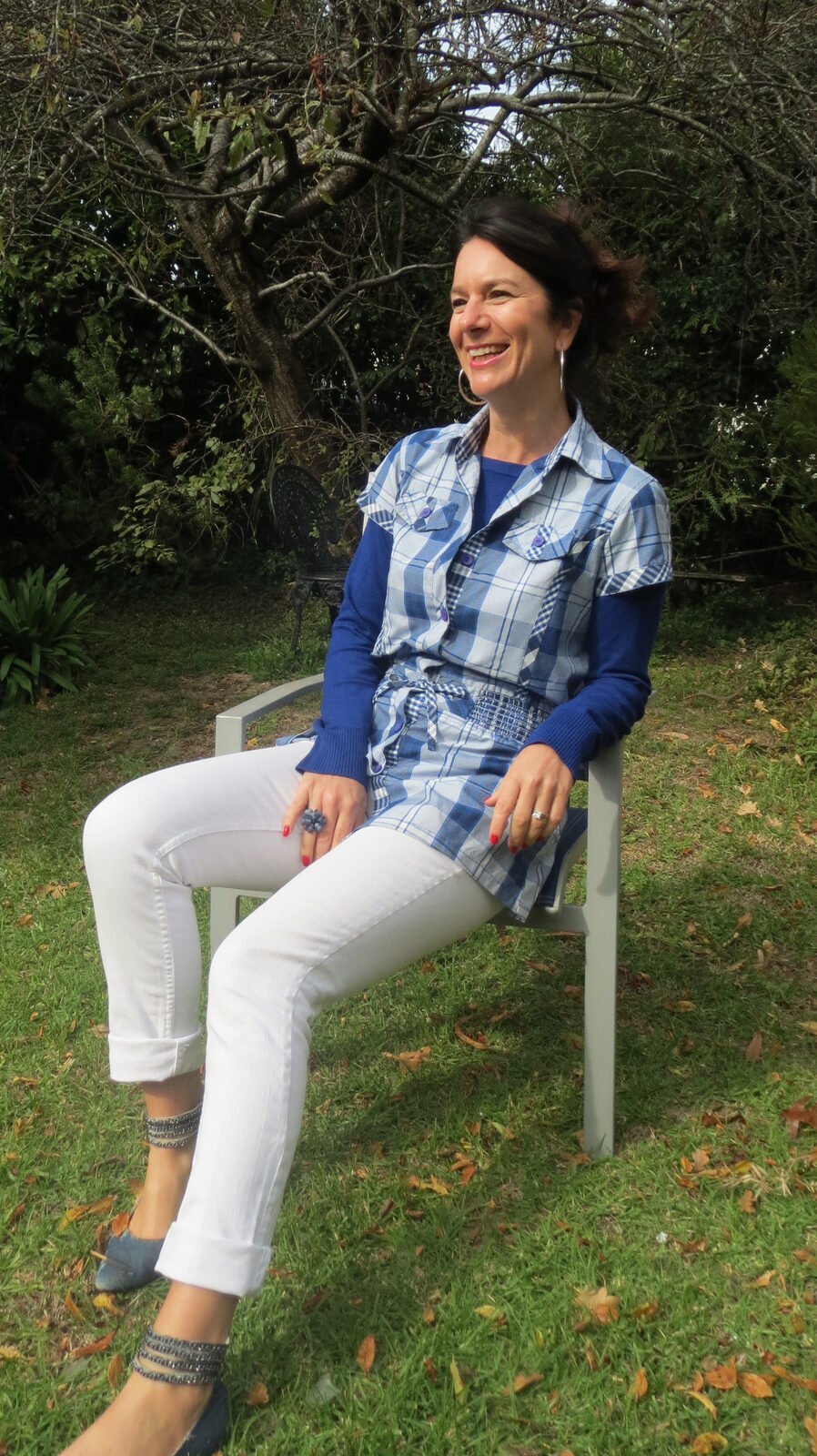 Blue & white check shirt 1