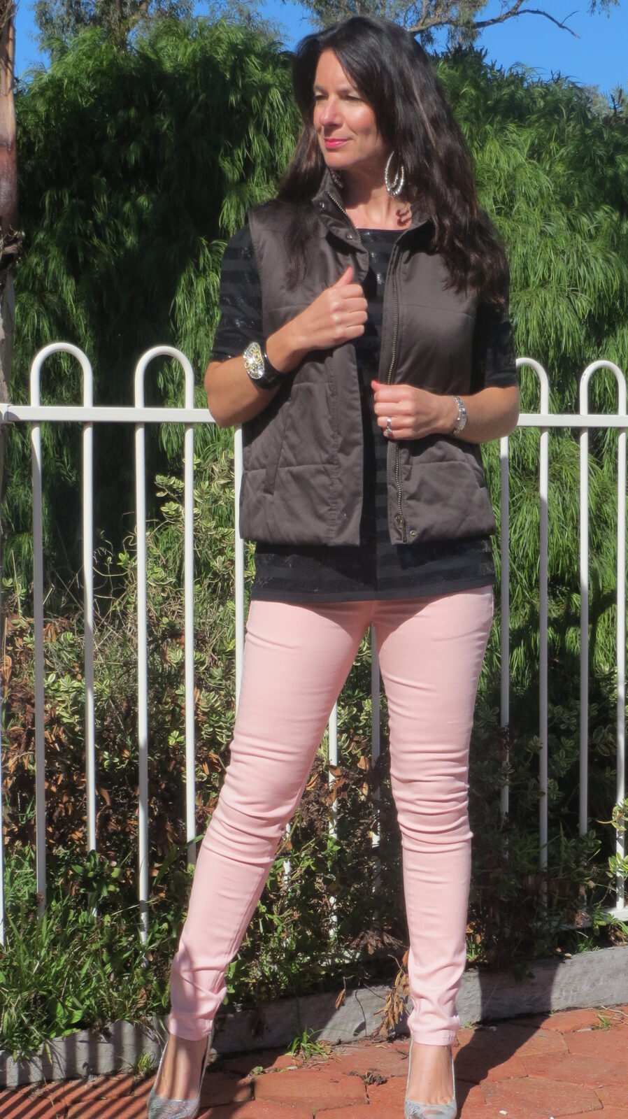 Pink jeans, zara top, Max Mara vest 1