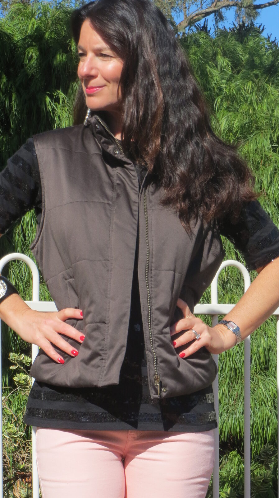 Pink jeans, zara top, max mara vest 4