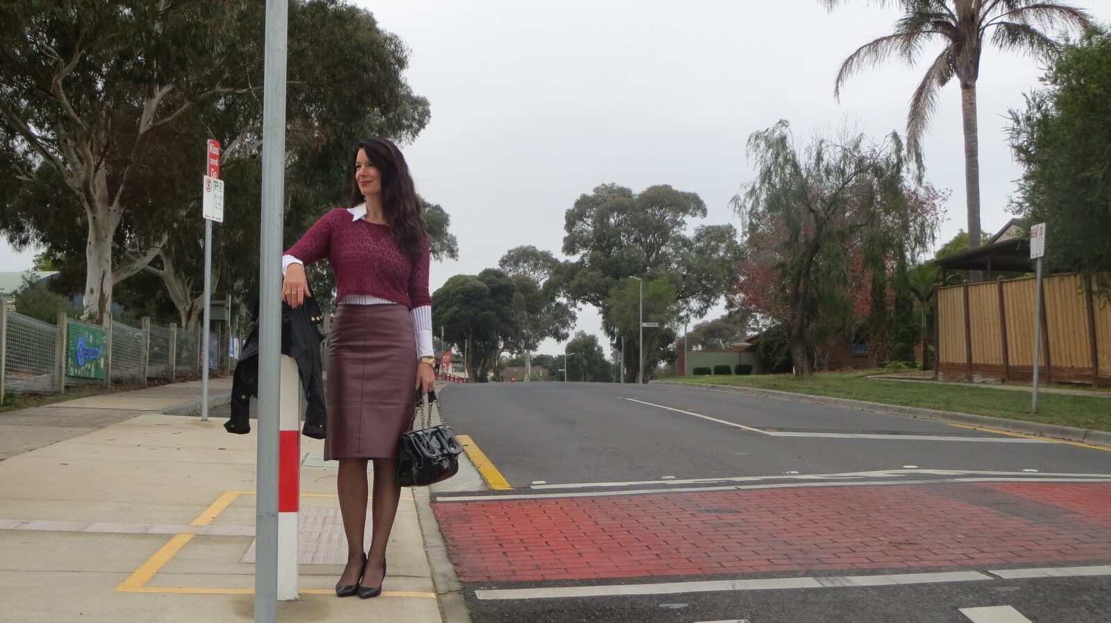 Bardot grape top & leather skirt 3