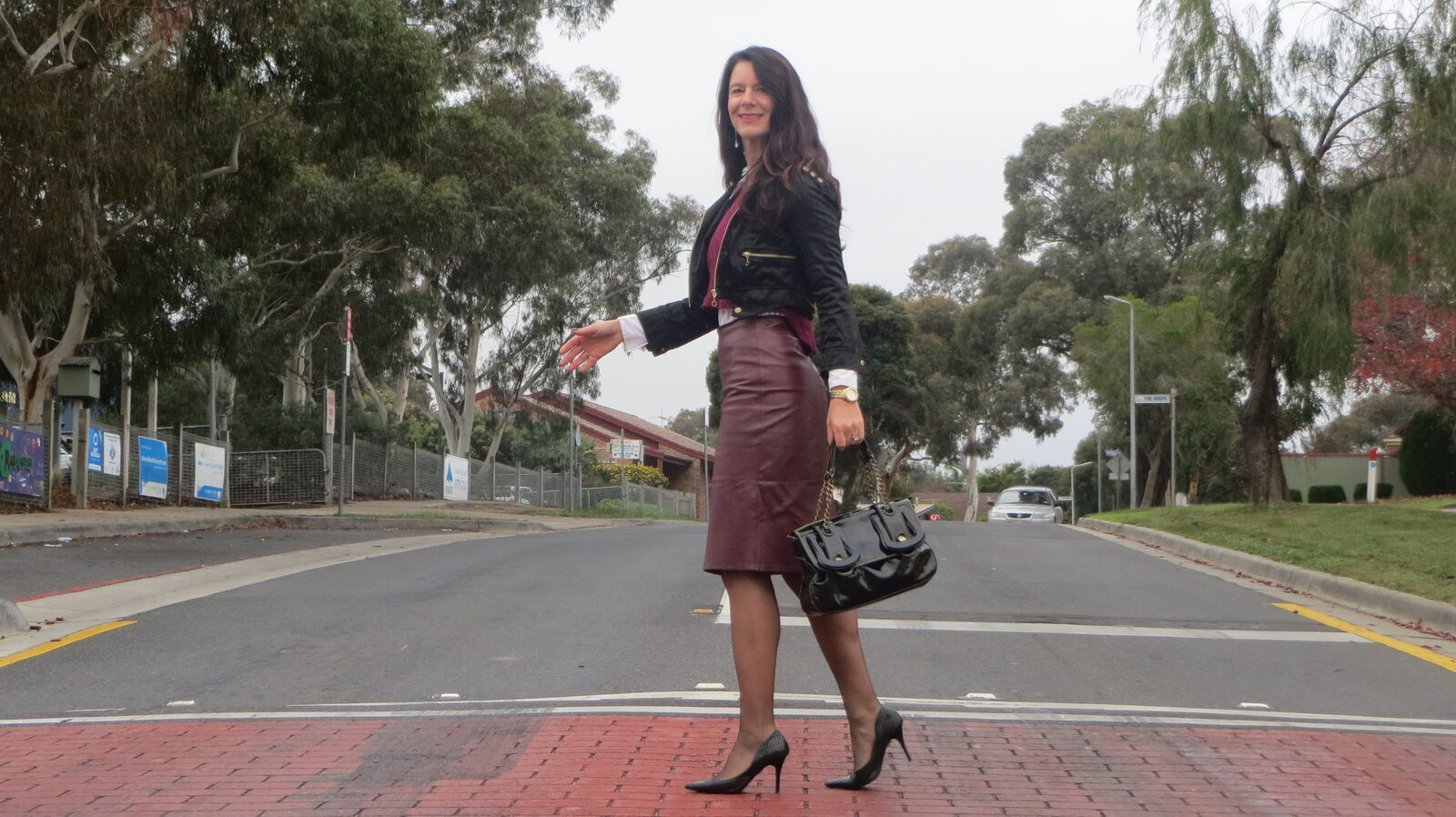 Bardot grape top & leather skirt 4