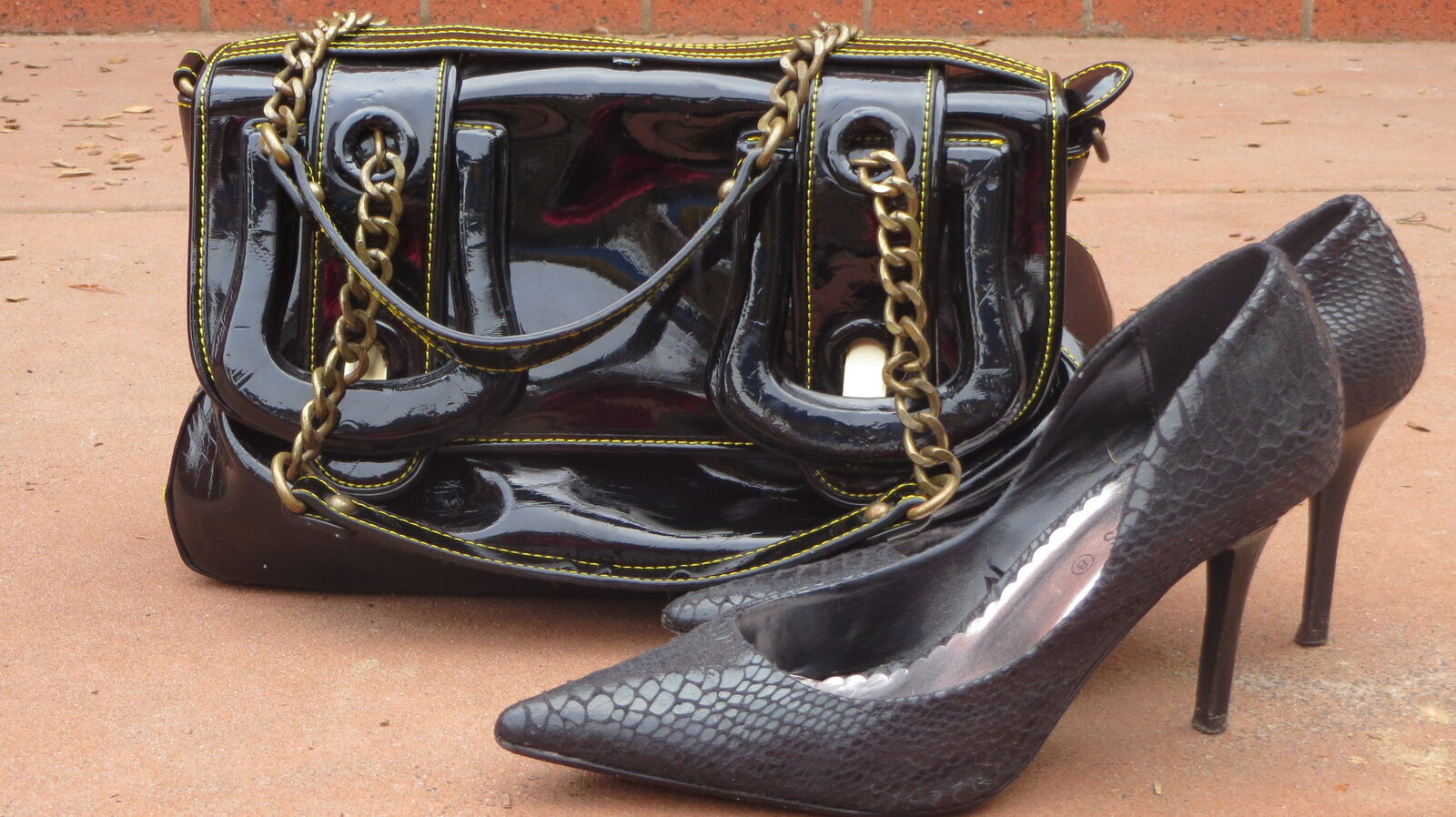 Black heels & patent handbag