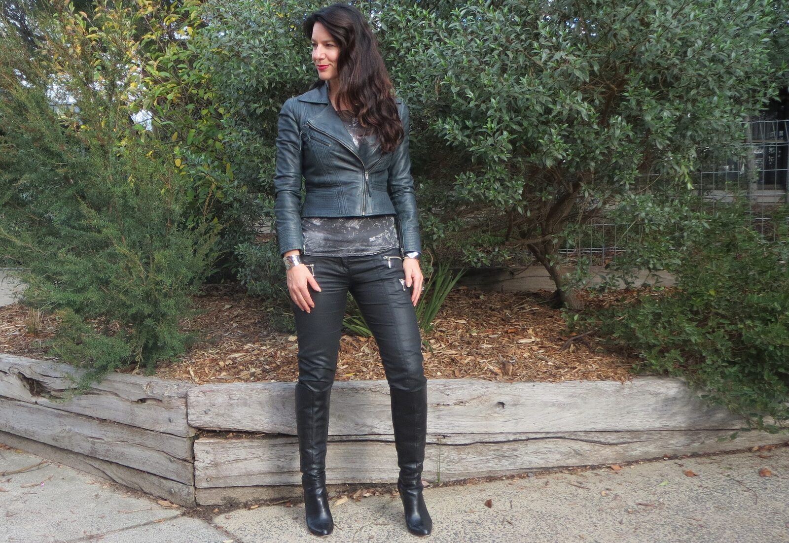 Leather jkt, jeans 1