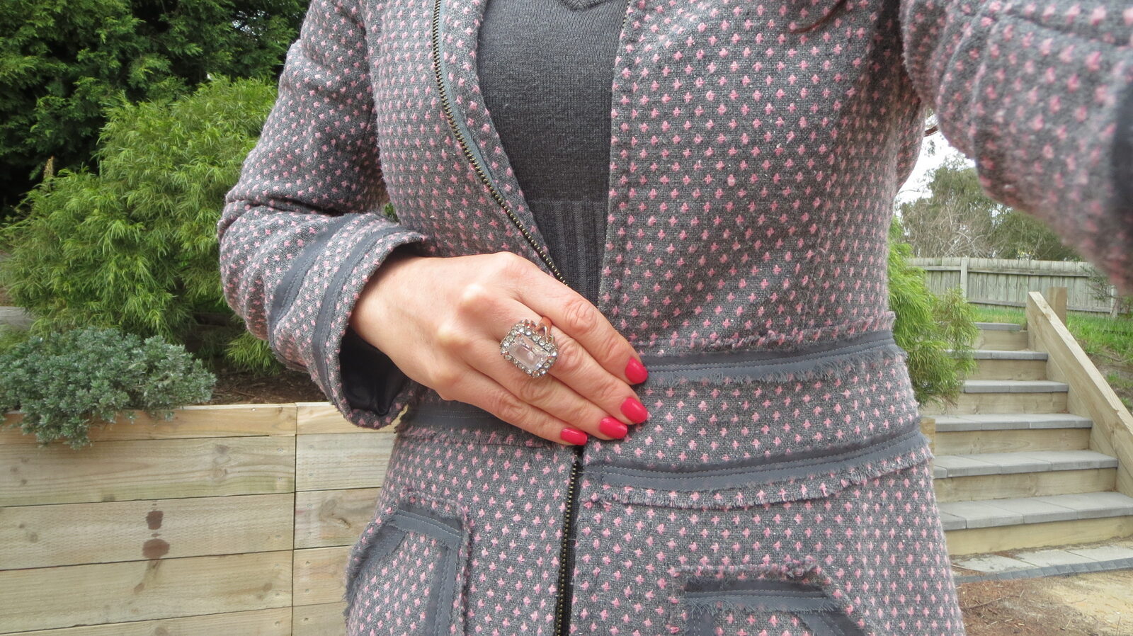 Grey, pink dot jkt 5