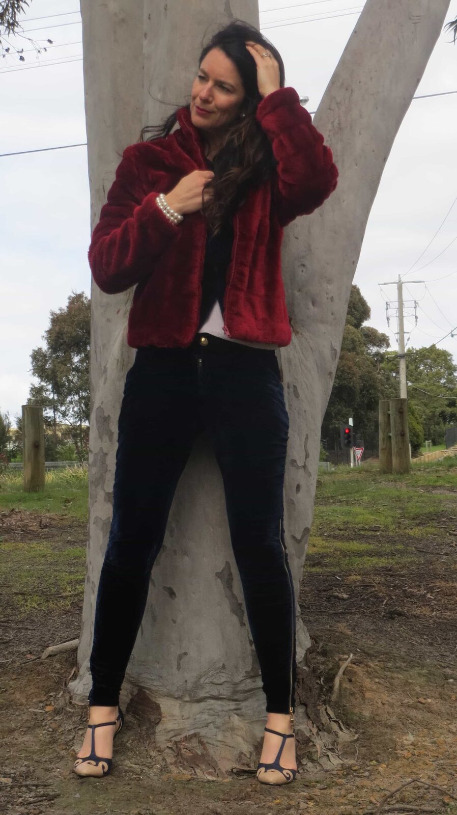 Raspberry fur, velvet suit