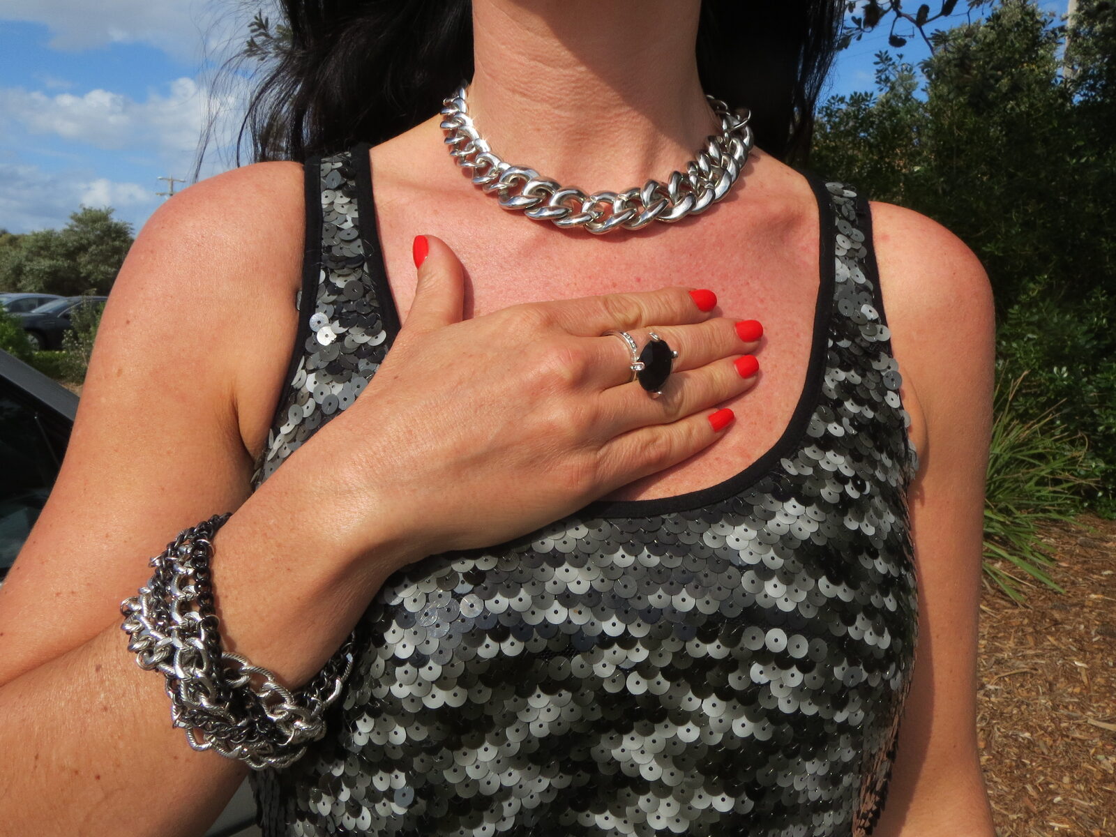 Silver chain necklace, chain bracelet