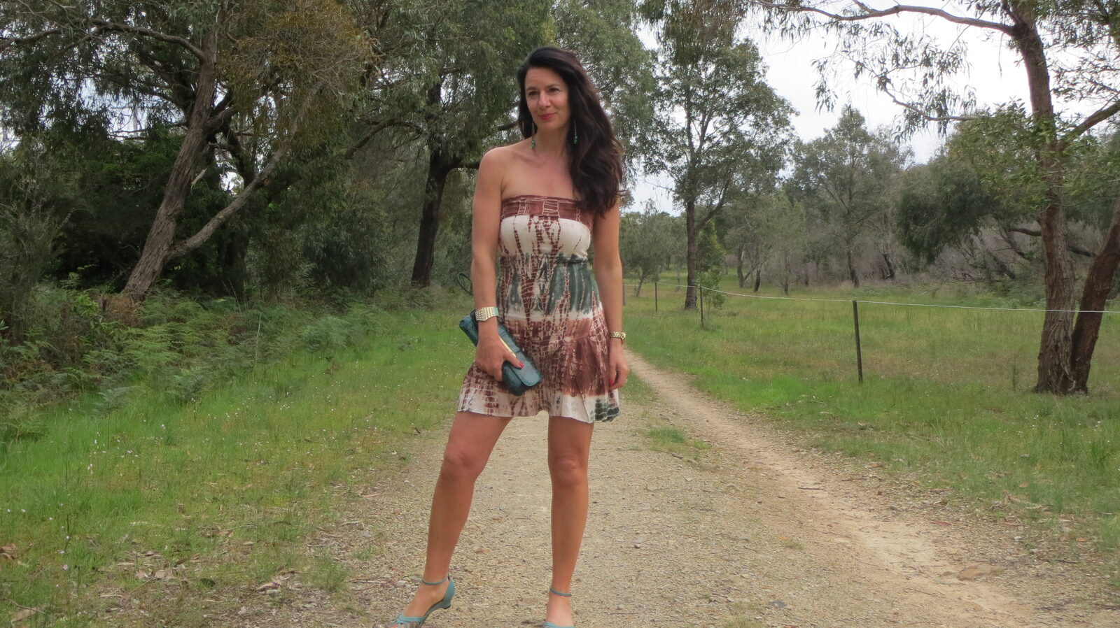 Tie-dye dress, green sandals slider 1