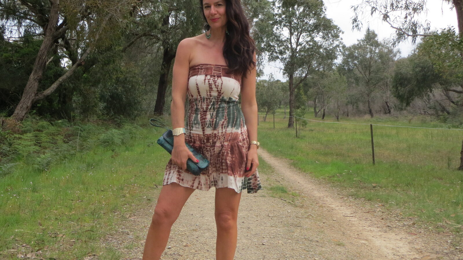 Tie-dye dress, green sandals slider 2