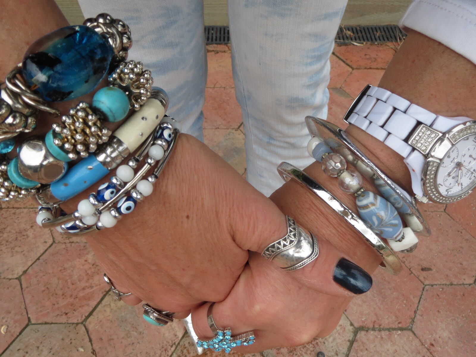 Whitewash jeans arm candy