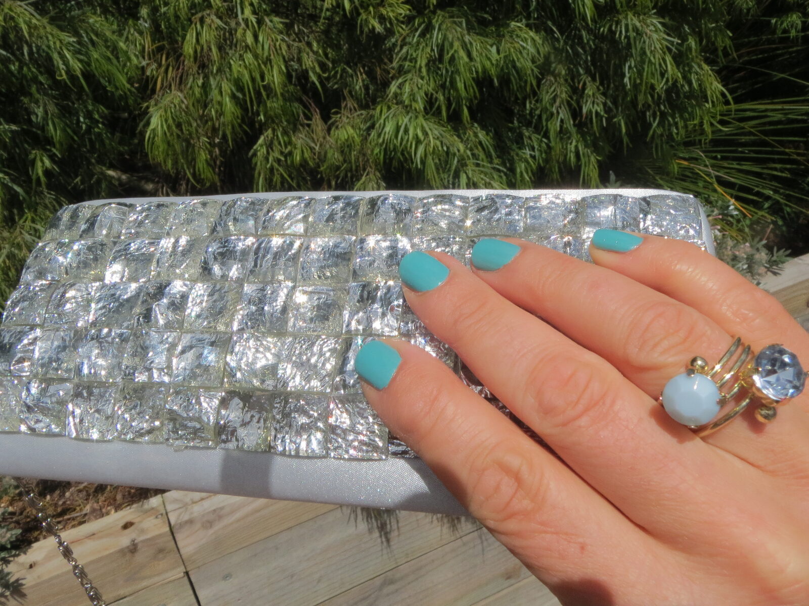 Crystal clutch, mint nails