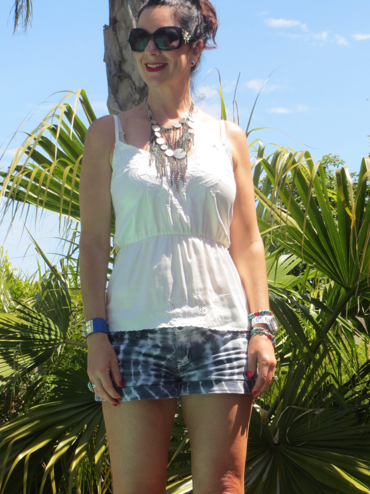 Salvos neckpiece, tie-dye shorts 4