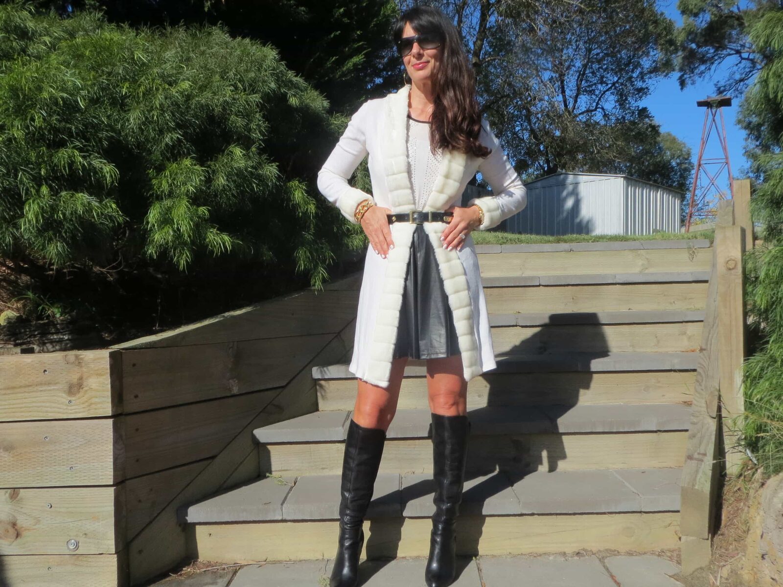 Black skater skirt, knee boots 2