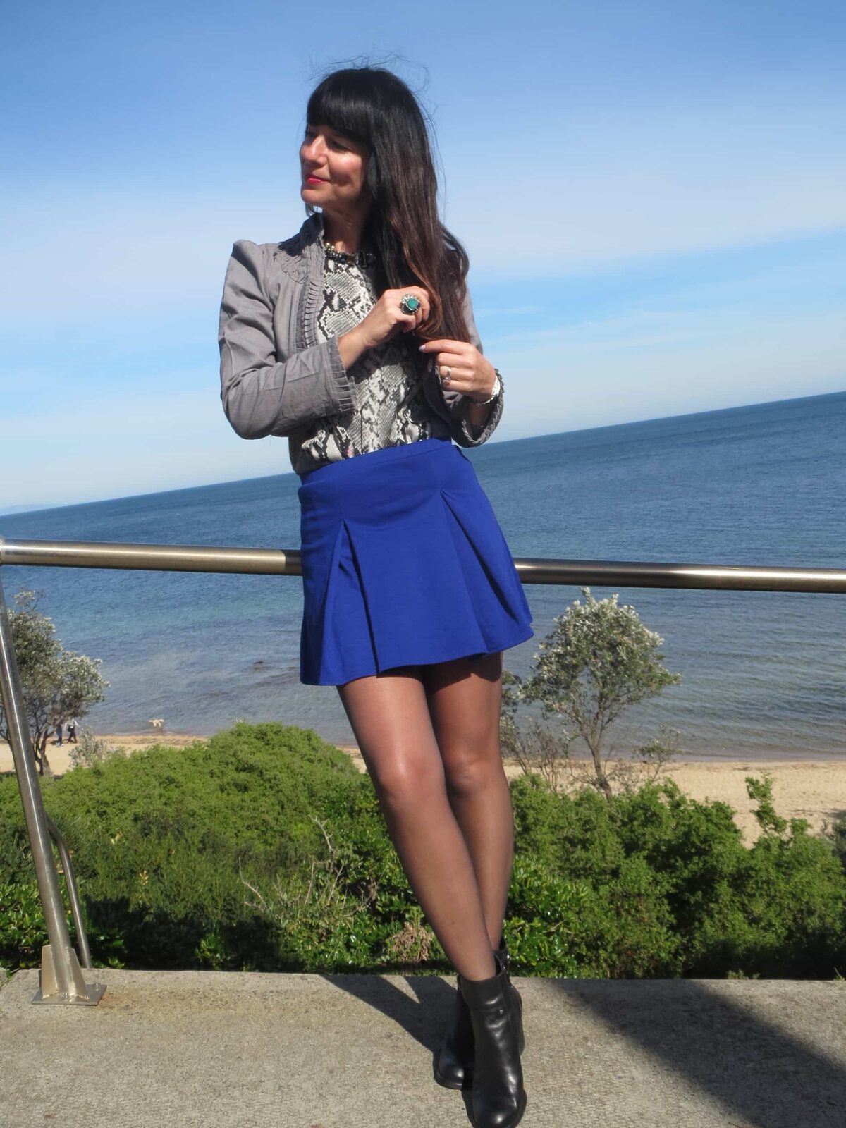 Blue flip skirt, python Zara top 2
