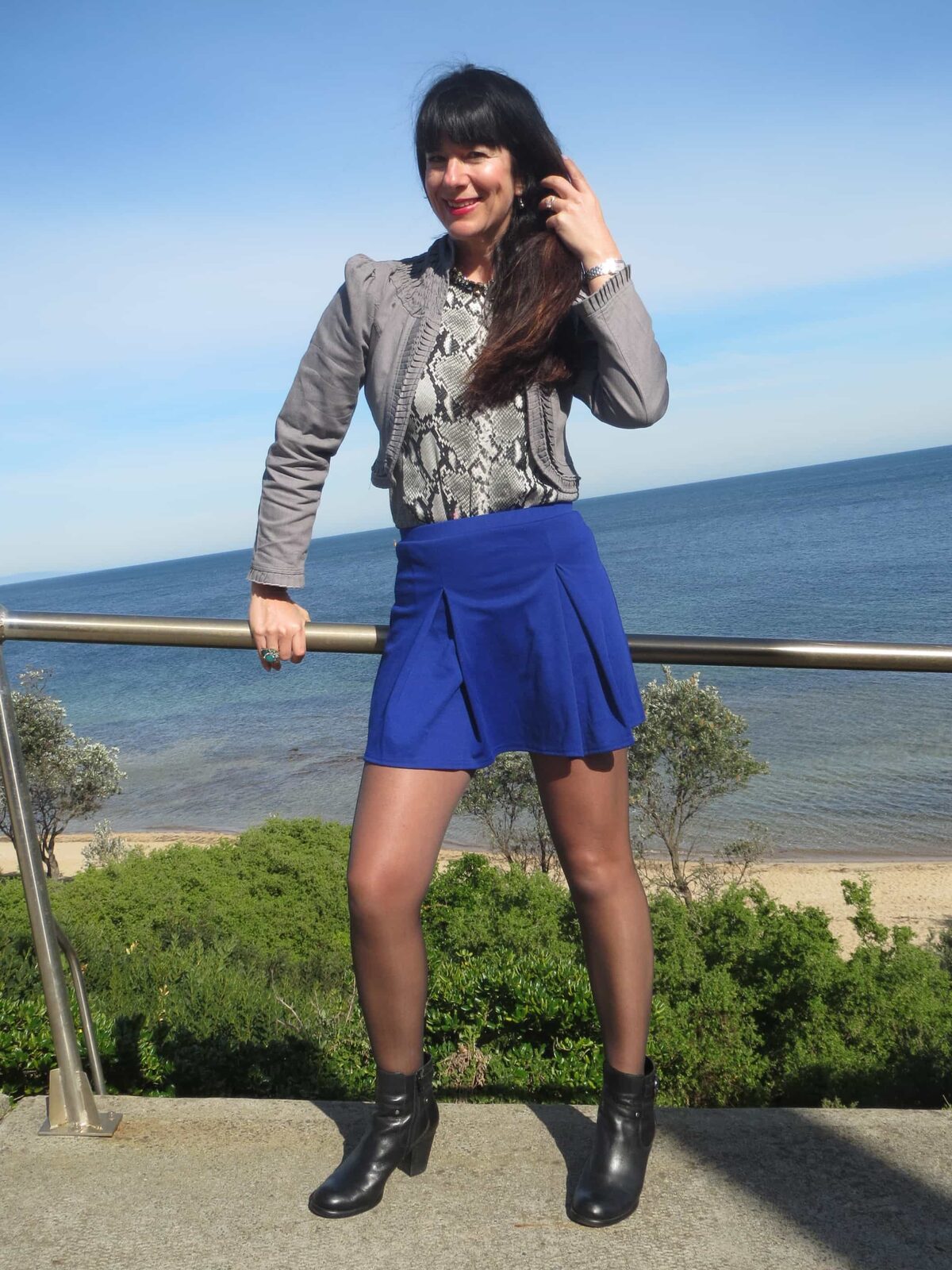 Blue flip skirt, python Zara top 3