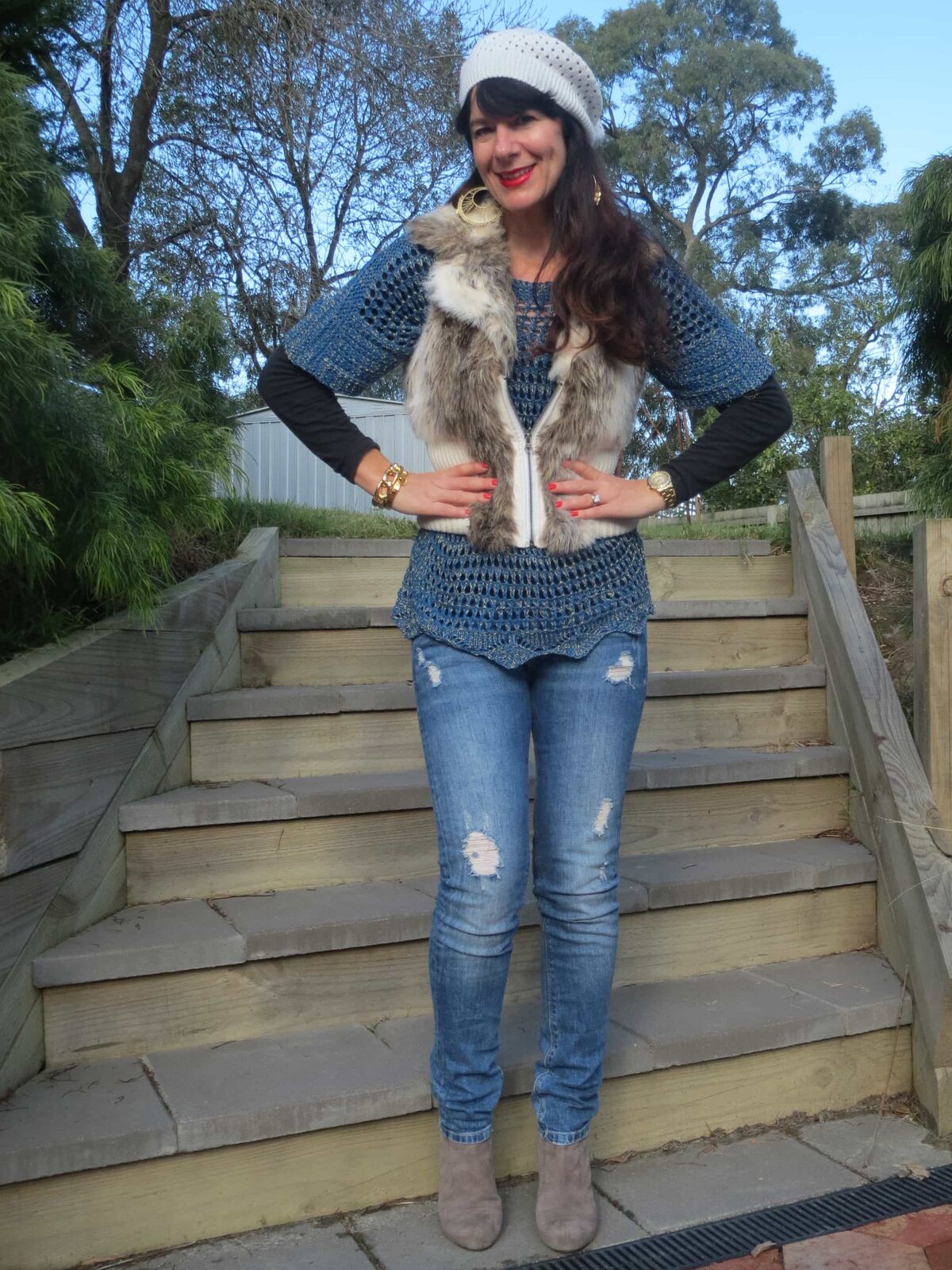 Zara jeans, fur vest 3