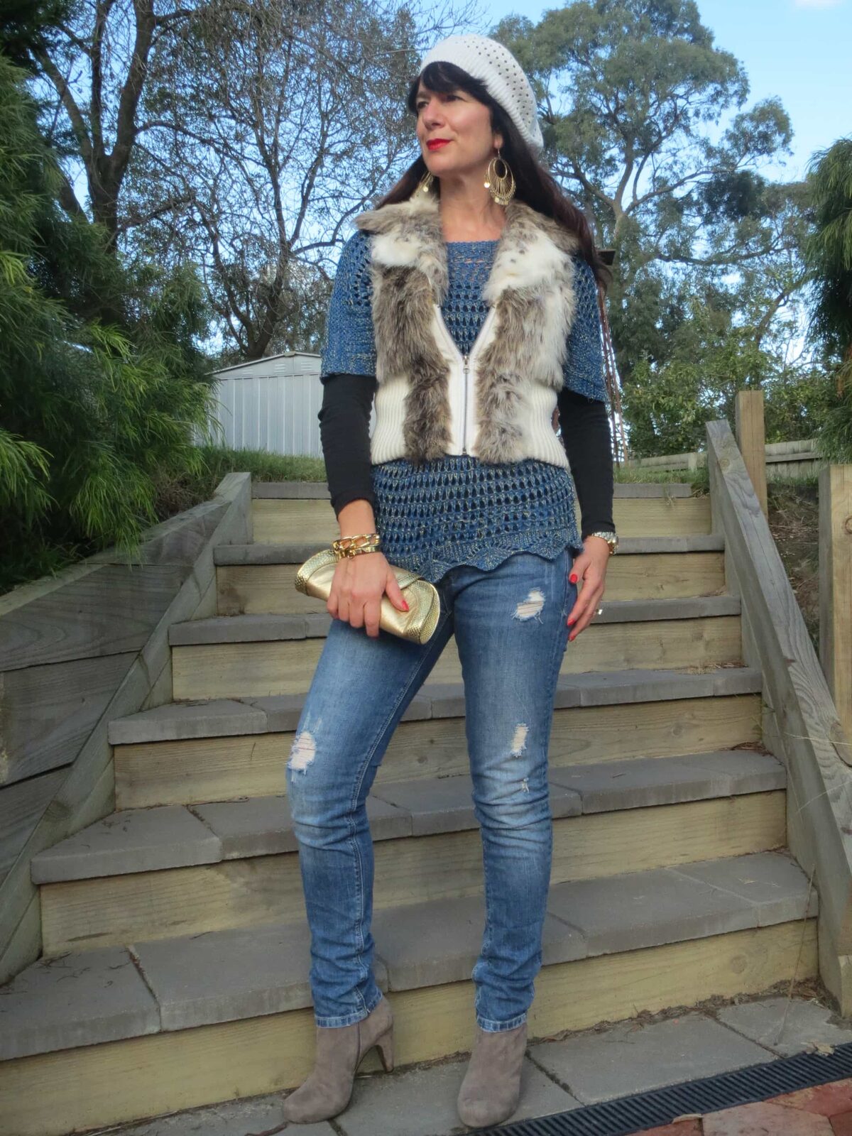 Zara jeans, fur vest 5
