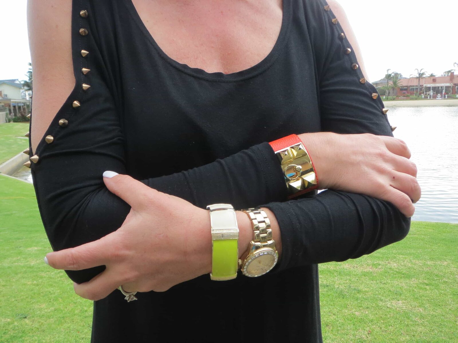 Orange cuff, neon enamel bangle