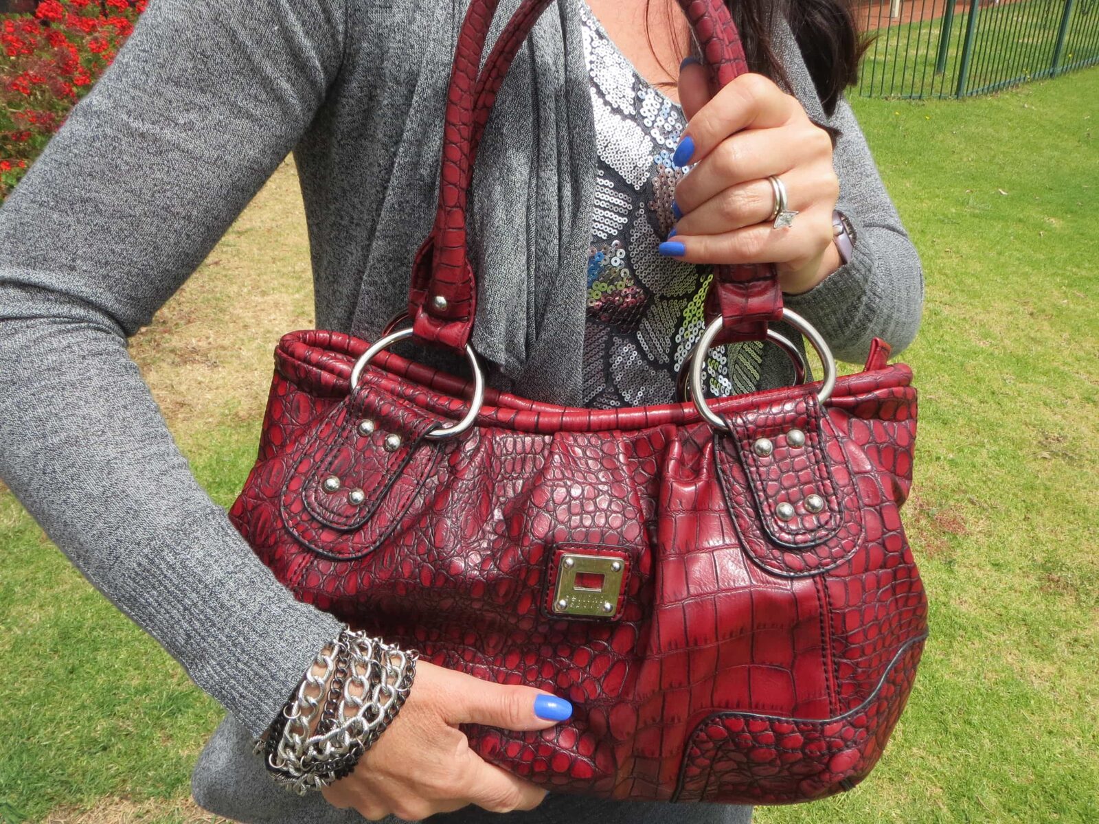 Cellini bag, silver chain bracelet