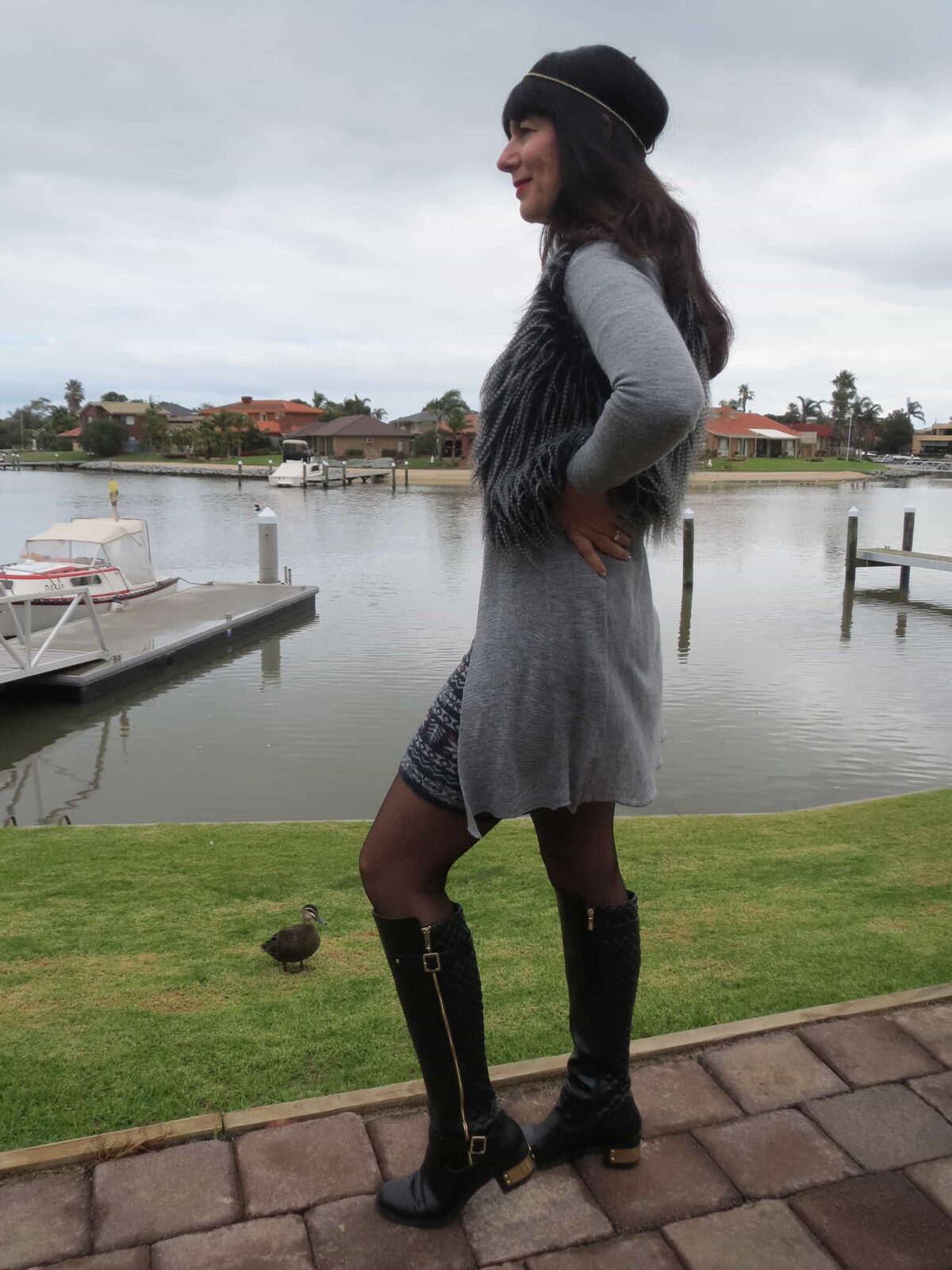 Fur vest, grey cardy 2