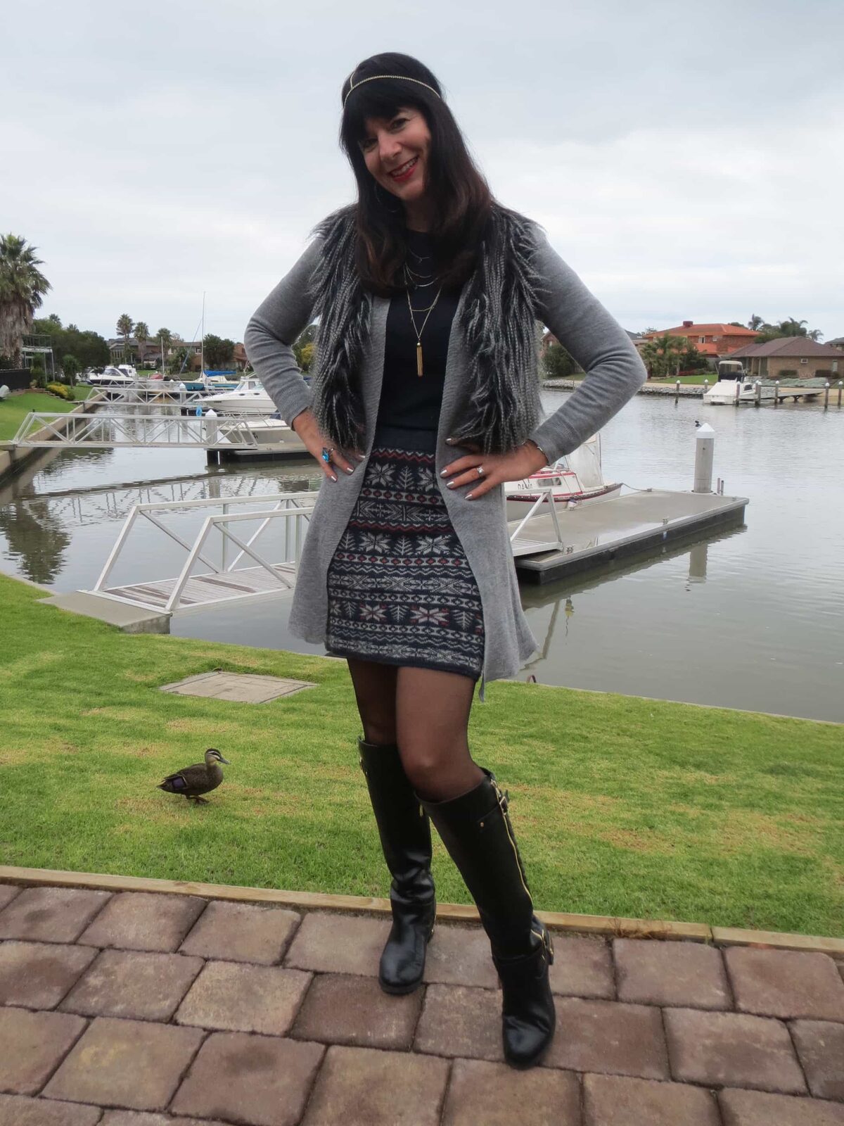 Fur vest, grey cardy 3